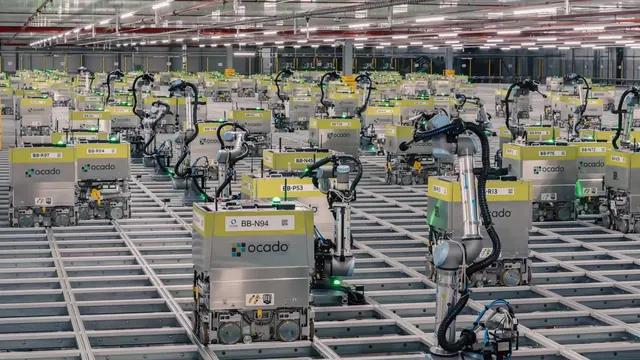 Robôs em centro automatizado de distribuição da Ocado