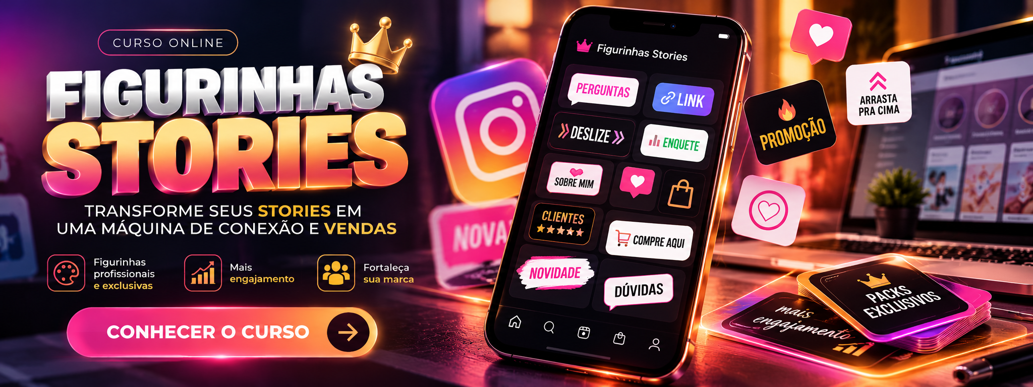 Banner original do curso Figurinhas Stories
